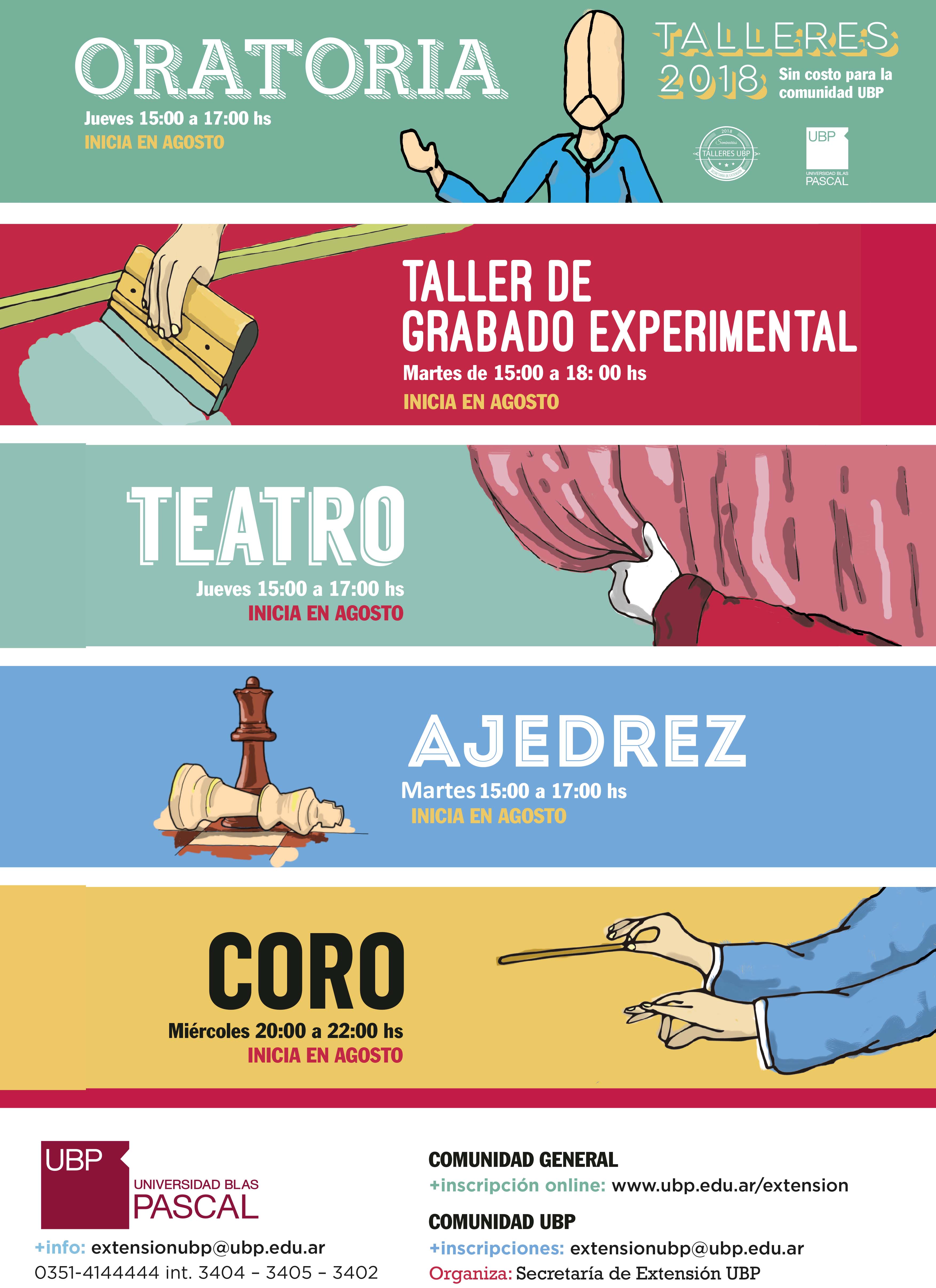 Talleres 2018: Oratoria, Grabado, Teatro, Ajedrez y Coro